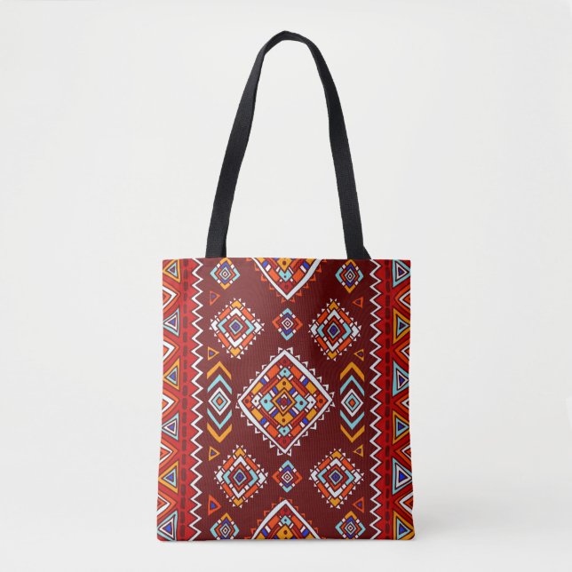 Traditional tribal pattern in ethnic style tote bag (Front)