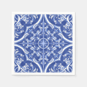 Traditional Tribal Watercolor Portuguese Azulejos Napkin