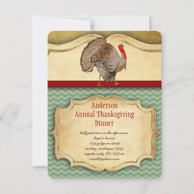 Traditional Turkey Thanksgiving Dinner Invitation (Front)