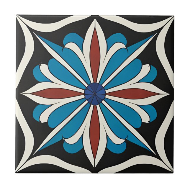 Traditional Turkish Iznik Floral Ceramic Tile (Front)