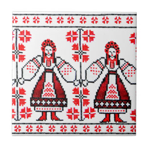 Traditional Ukrainian embroidery ukraine girls Tile