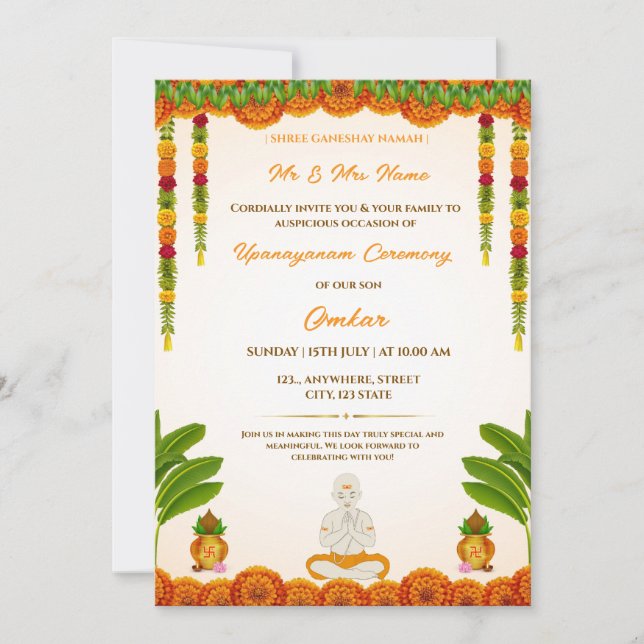Traditional Upanayanam Thread Ceremony Invitation (Front)