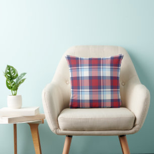 Traditional USA Red White Blue Tartan Pattern Cushion