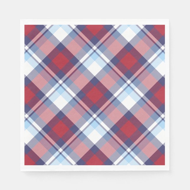 Traditional USA Red White Blue Tartan Pattern Napkin (Front)