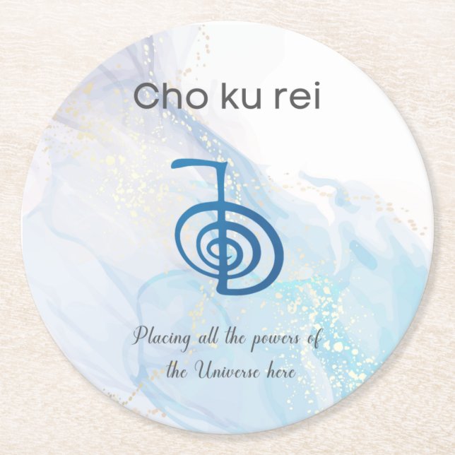 Traditional Usui Reiki Symbol Cho Ku Rei Marble Round Paper Coaster (Front)