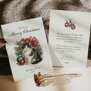 Traditional Vintage Cat Christmas  Holiday Card