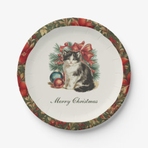 Traditional Vintage Cat Christmas Paper Plate