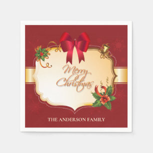 Traditional vintage Christmas bow and bells Napkin