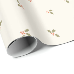 Traditional Vintage Christmas Holly Mistletoe Wrapping Paper