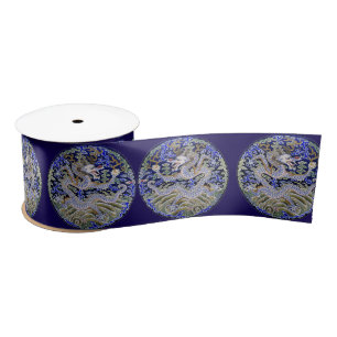 Traditional Vintage Japanese Tattoo Blue Dragon Satin Ribbon