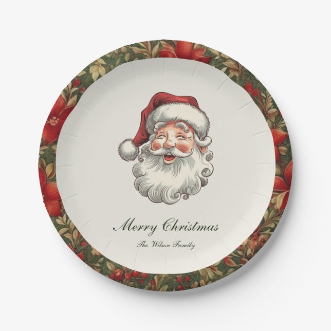 Traditional Vintage Santa Claus Christmas Paper Plate (Front)