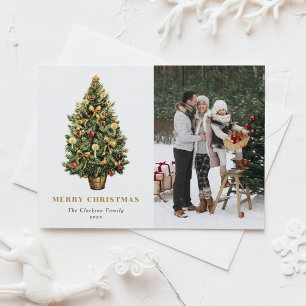 Traditional Watercolor Christmas Tree Photo Holiday Postcard