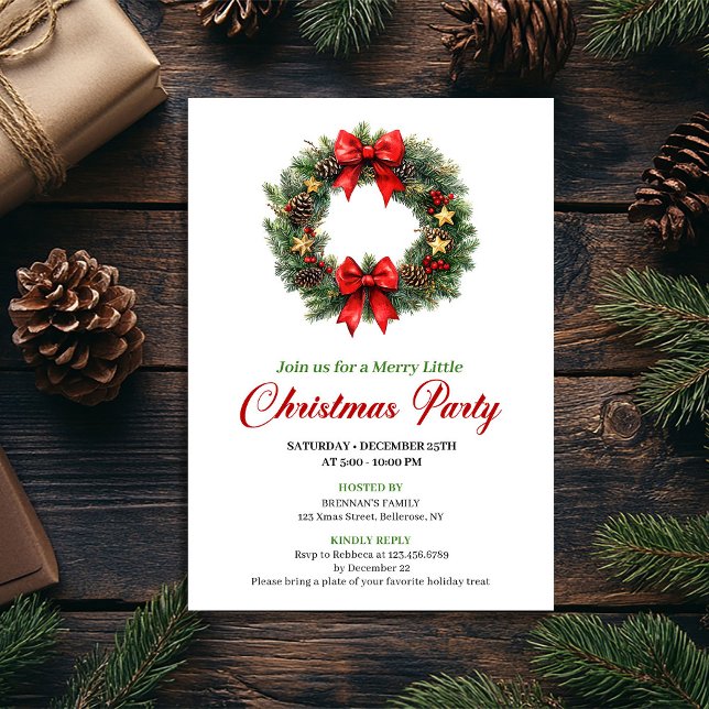 Traditional Watercolor Christmas Wreath Invite (Traditional Watercolor Christmas Wreath Invite)