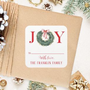 Traditional Watercolor Christmas Wreath Joy Square Sticker