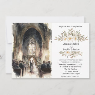 Traditional Watercolor Church Wedding Invitation