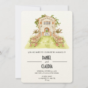 Traditional Watercolor Church Wedding Invitation