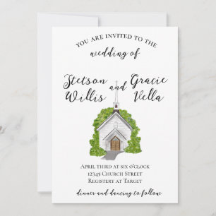 Traditional Watercolor Church Wedding Invite