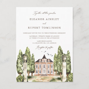 Traditional Watercolor English Manor Wedding  Invitation Postcard