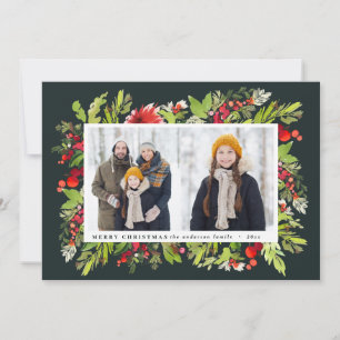 Traditional watercolor floral + foliage christmas holiday card
