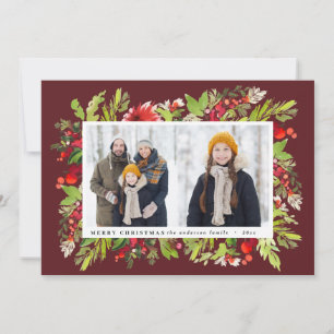 Traditional watercolor floral + foliage christmas holiday card