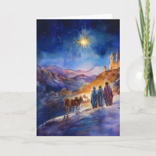 Traditional Watercolor Nativity with Wise Men Card