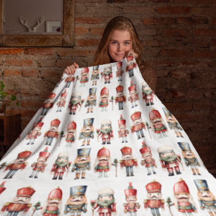 Traditional watercolor Nutcracker Christmas Fleece Blanket