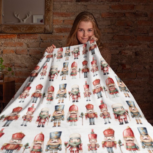 Traditional watercolor Nutcracker Christmas Fleece Blanket (Creator Uploaded)