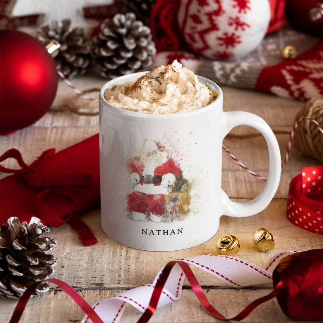 Traditional Watercolor Santa Claus Personalised Coffee Mug (Creator Uploaded)