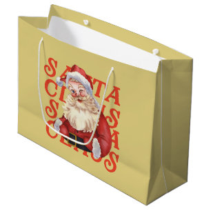 Traditional watercolor Santa Claus Red and Mustard Large Gift Bag