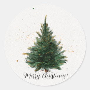 Traditional Watercolour Christmas tree Classic Round Sticker