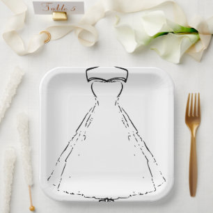 Traditional Wedding Dress Square Paper Plates