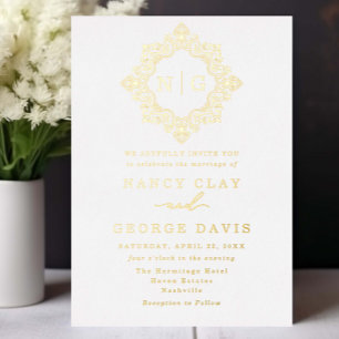 Traditional White and Gold Crest Monogram Wedding