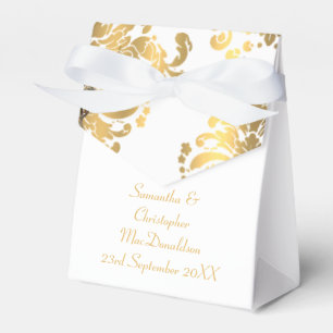 Traditional white and gold damask wedding favour box