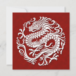 Traditional White and Red Chinese Dragon Circle