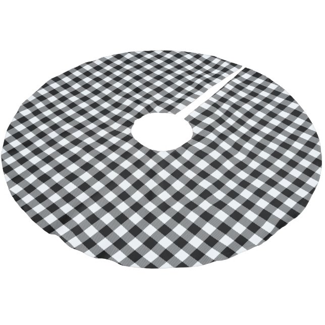 Traditional White Black Buffalo Lumberjack Check Brushed Polyester Tree Skirt (Angled)