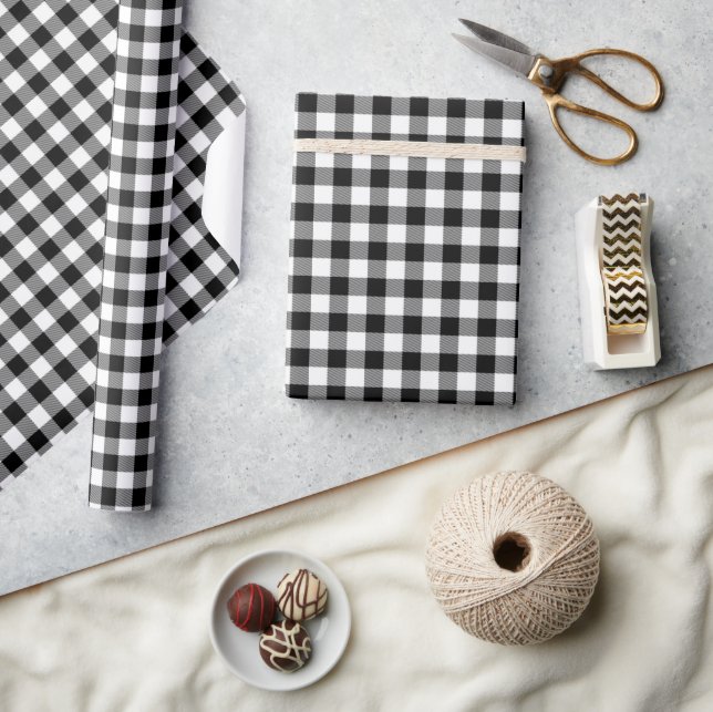 Traditional White Black Buffalo Lumberjack Check Wrapping Paper (Crafts)