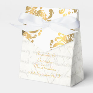 Traditional white parchmentand gold damask wedding favour box