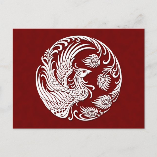 Traditional White Phoenix Circle on Red Postcard (Front)