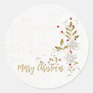 Traditional White Poinsettia and Berries Gift Classic Round Sticker