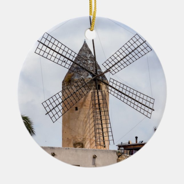 Traditional windmill in Palma de Mallorca - Spain Ceramic Ornament (Front)