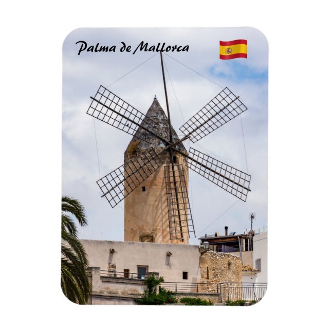 Traditional windmill in Palma de Mallorca - Spain Magnet (Vertical)