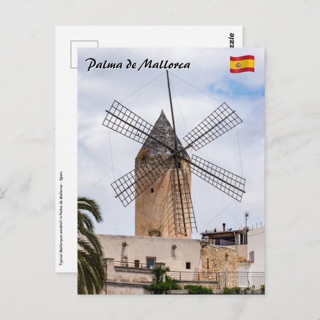 Traditional windmill in Palma de Mallorca - Spain Postcard (Front/Back)