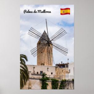 Traditional windmill in Palma de Mallorca - Spain Poster