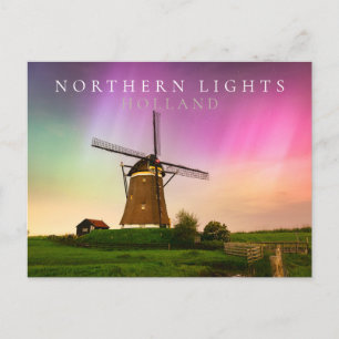 Traditional windmill under the Northern Lights Postcard