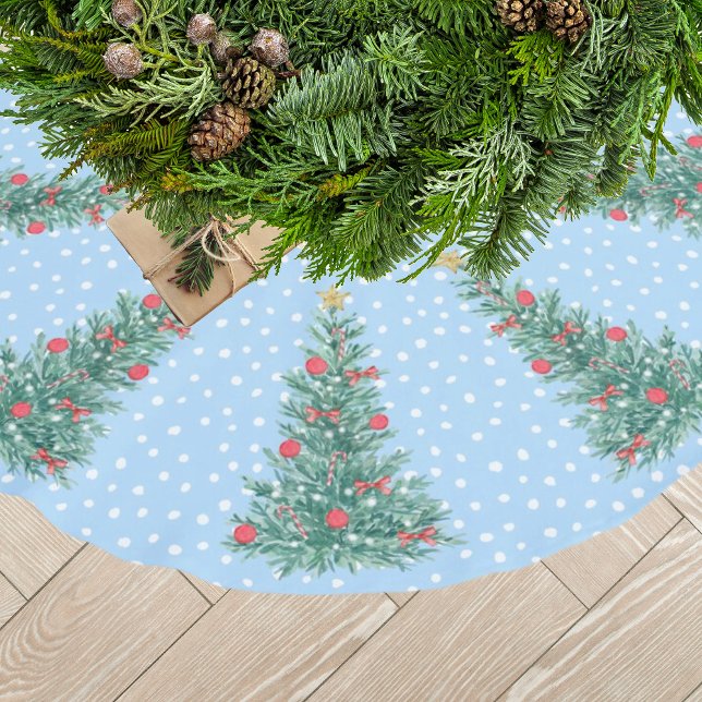 Traditional Winter Snow blue Christmas Tree Brushed Polyester Tree Skirt (cute blue christmas tree skirt)