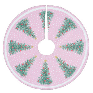 Traditional Winter Snow Pink Christmas Tree Brushed Polyester Tree Skirt