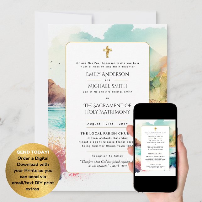 Traditional Wording Catholic Wedding Nuptial Mass Invitation (Creator Uploaded)