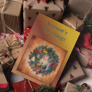 Traditional Wreath Painting Holiday Card