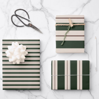 Traditional Xmas Stripes- Green, Red, Beige Wrapping Paper Sheet