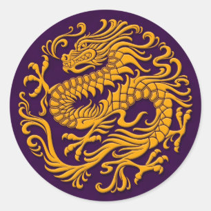 Traditional Yellow and Purple Chinese Dragon Circl Classic Round Sticker